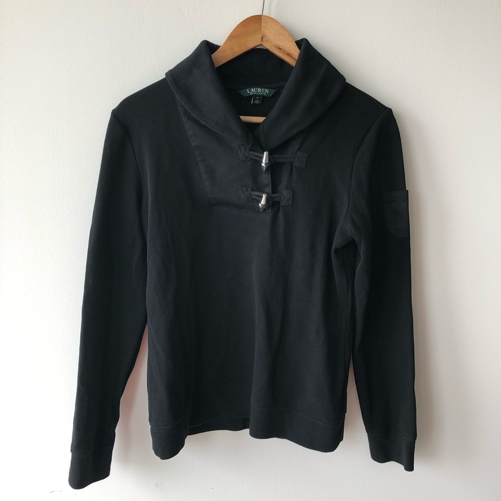 Ralph Lauren Black V Neck Toggle Sweater